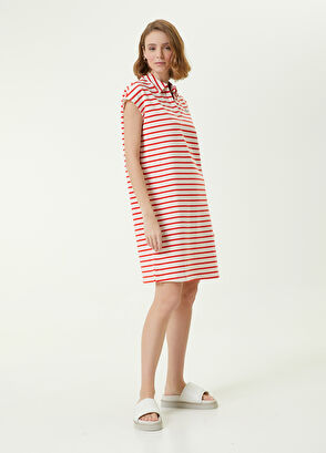 Beymen Club Coral Striped Polo Neck Mini Dress - 3