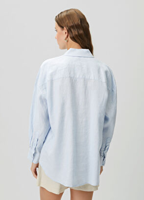 Beymen Club Oversize Light Blue Logo Linen Shirt - 6
