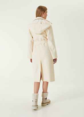 Beymen Club Kırık Beyaz Kapüşonlu Kruvaze Kaşe Pardösü - 7