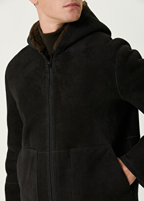 Beymen Club Dark Khaki Hooded Double Sided Shearling Coat - 7