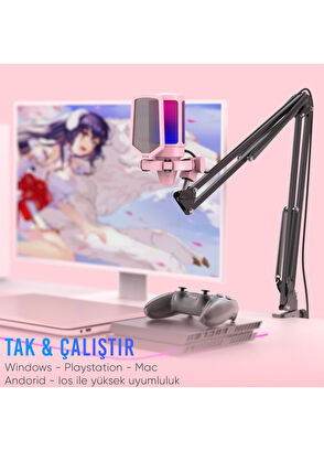 Fifine Ampligame A6TP Rgb Usb Pembe Mikrofon Seti - 5