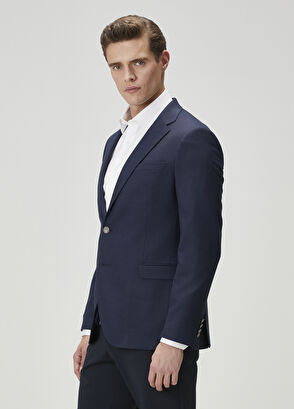 Navy Blue Eyelet Textured Blazer Beymen Club Navy Blue Eyelet Textured Blazer - 5