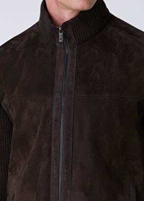 Beymen Club Dark Brown Knit Insert Suede Jacket - 6