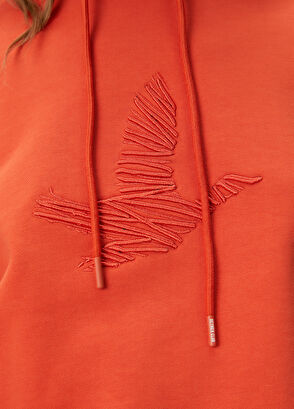 Beymen Club Kiremit Kapüşonlu Karalama Kuş Nakışlı Sweatshirt - 6