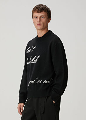 Academia Black Slogan Jacquard Wool Sweater - 4