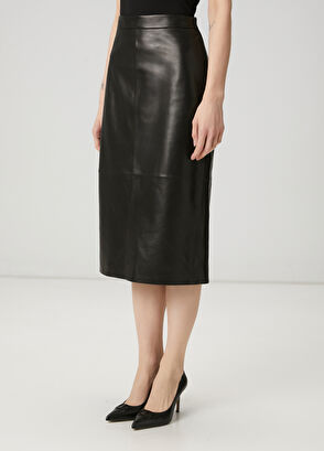 Beymen Club Siyah Midi Deri Etek - 3