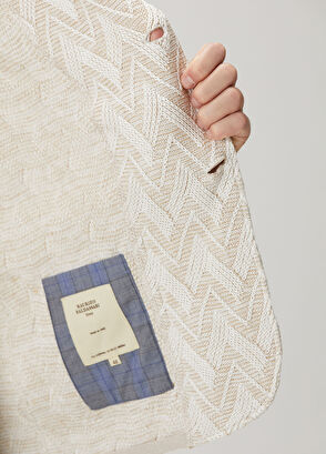 Maurizio Baldassari Bej Beyaz Zikzak Desen Jakarlı Triko Ceket - 8