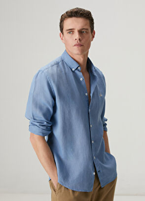 Beymen Club Comfort Fit Grey Blue Linen Shirt - 9