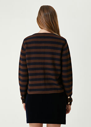 Brown Navy Blue Line Patterned Knit Cardigan Beymen Club Brown Navy Blue Line Patterned Knit Cardigan - 8