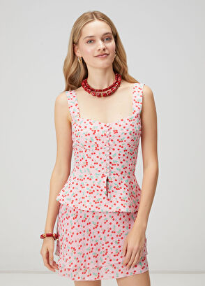 Beymen Club Pembe Kiraz Desenli Peplum Detaylı Bluz - 3