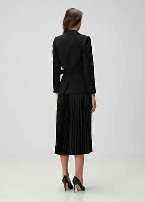 Siyah Tafta Etekli Midi Ceket Elbise - Görsel 7