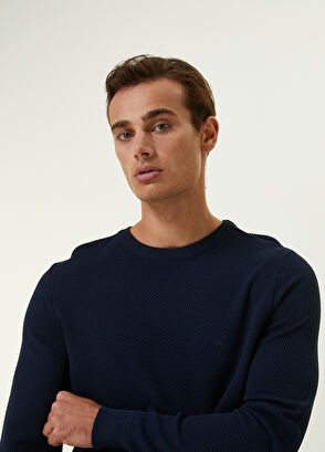 Beymen Club Navy Blue Honeycomb Knit Textured Sweater - 7