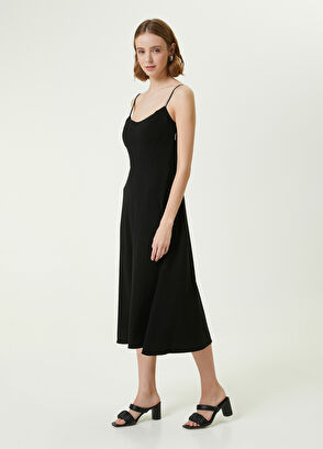 Beymen Club Siyah Taş Askılı Midi Elbise - 3