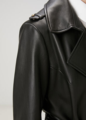 Beymen Club Siyah Deri Pardösü - 6