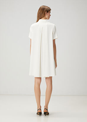 Beymen Club Off-White Mini Crepe Shirt Dress - 5