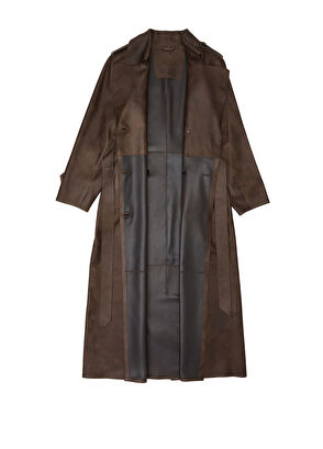 Beymen Club Brown Lightly Distressed Leather Coat - 7