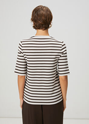 Beymen Club Kahverengi Çizgili Basic T-shirt - 5