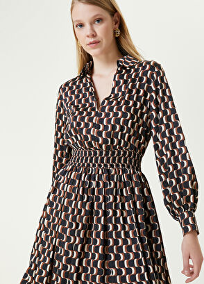 Beymen Club Kahverengi Desenli Midi Gömlek Elbise - 4