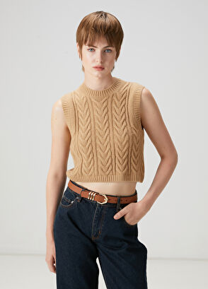 Camel Balıksırtı Örgü Crop Triko Süveter Beymen Club Camel Balıksırtı Örgü Crop Triko Süveter - 4