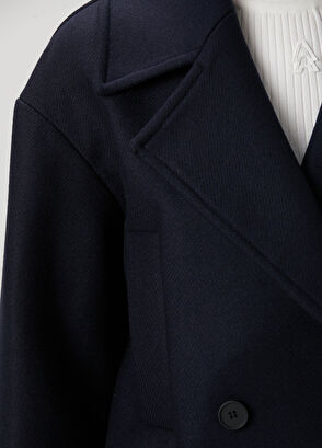 Oversize Lacivert Yün Kaşe Kaban - Görsel 8