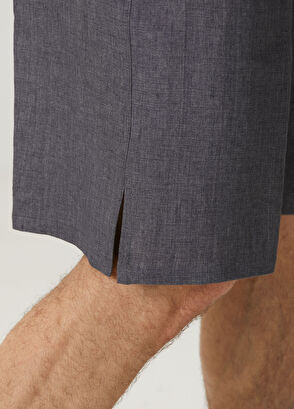 Dolce&Gabbana Antrasit Beli Kordonlu Keten Bermuda - 6