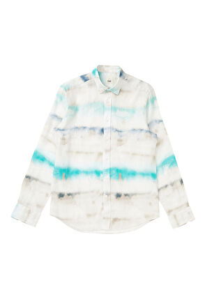 Beymen Club Comfort Fit Turkuaz Batik Desenli Keten Gömlek - 6