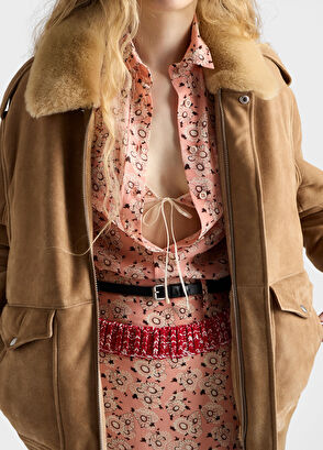 Prada Çiçek Desenli Pembe İpek Kadın Midi Boy Georgette Etek - 5