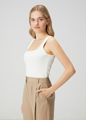 Beymen Club Off-White Square Neck Tank Top - 4