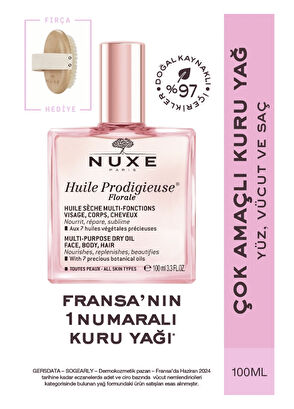 Nuxe Floral Face Hair & Body Multi-Purpose Dry Oil 100 ml + Body Massage Brush - 3