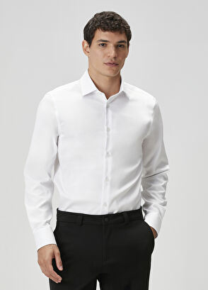 Beymen Club Slim Fit Beyaz Armürlü Non-iron Gömlek - 5