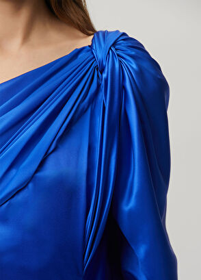 Valentino Sax Blue Maxi Silk Satin Evening Dress - 5