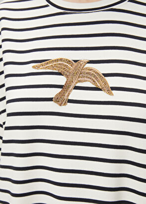 Beymen Club Lacivert Beyaz Taşlı Kuş Detaylı Elbise - 7