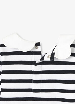 Jacadi Paris Lacivert Beyaz Taraklı Yaka Uzun Kollu Breton Kız Bebek T-Shirt - 4