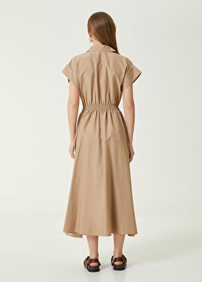 Beymen Club Bej Taşlı Kaz Logo Detaylı Uzun Gömlek Elbise - 6