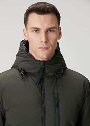 Lodge Koyu Yeşil Kapüşonlu Puff Mont - Görsel 7