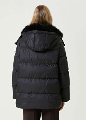 Siyah Kapüşonlu Puff Mont - Görsel 6