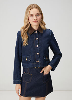Beymen Club İndigo Süet Yaka Kutu Formlu Denim Ceket - 4