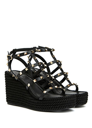 Rockstud Siyah Kadın Deri Espadril - Görsel 8