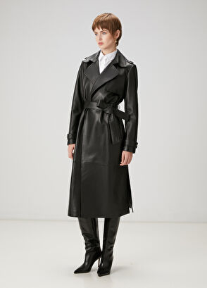 Beymen Club Siyah Deri Pardösü - 3