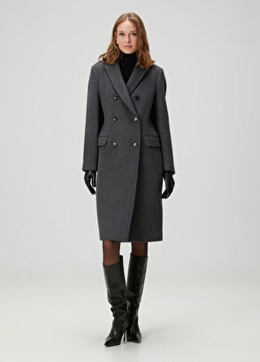 Antrasit Kruvaze Yün Palto - Görsel 8