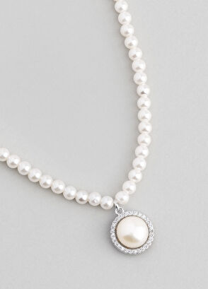 So Chic Vintage Pearl Silver Minimal 18K White Gold Plated Women's Necklace - 4