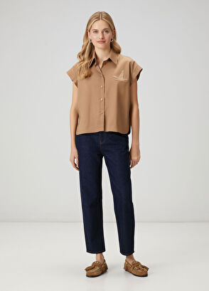 Beymen Club Bej Taşlı Kolsuz Tafta Gömlek - 3