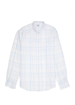 Beymen Club Comfort Fit Blue White Plaid Patterned Linen Shirt - 8