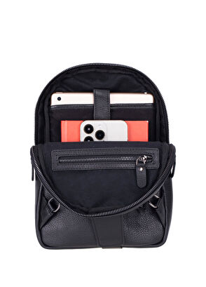 Bloominbag Blake Siyah Deri Çapraz Unisex Sırt Çantası - 3