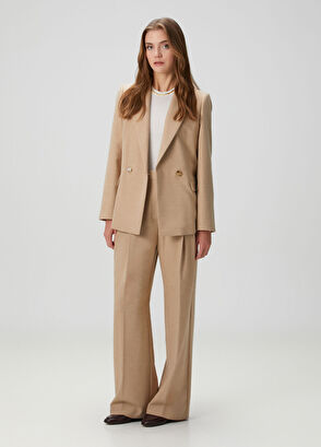 Beymen Collection Bej Yün Karışımlı Kruvaze Ceket - 3