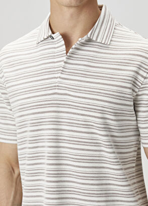 Zegna Açık Mavi Polo Yaka Çizgi Desenli T-shirt - 5