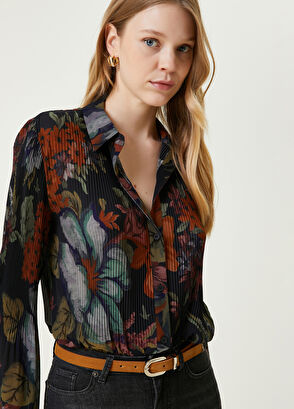 Beymen Club Siyah Botanik Desenli Şifon Gömlek - 4