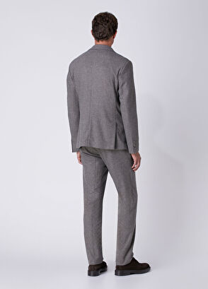 Beymen Club Grey Stripe Patterned Jersey Wool Flannel Suit - 5