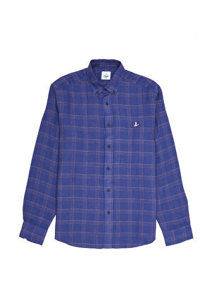 Beymen Club Comfort Fit Lacivert Ekose Desenli Keten Gömlek - 9
