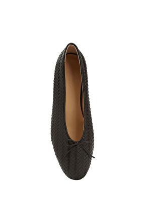 Beymen Club Brown Knit Textured Leather Ballet Flats - 4